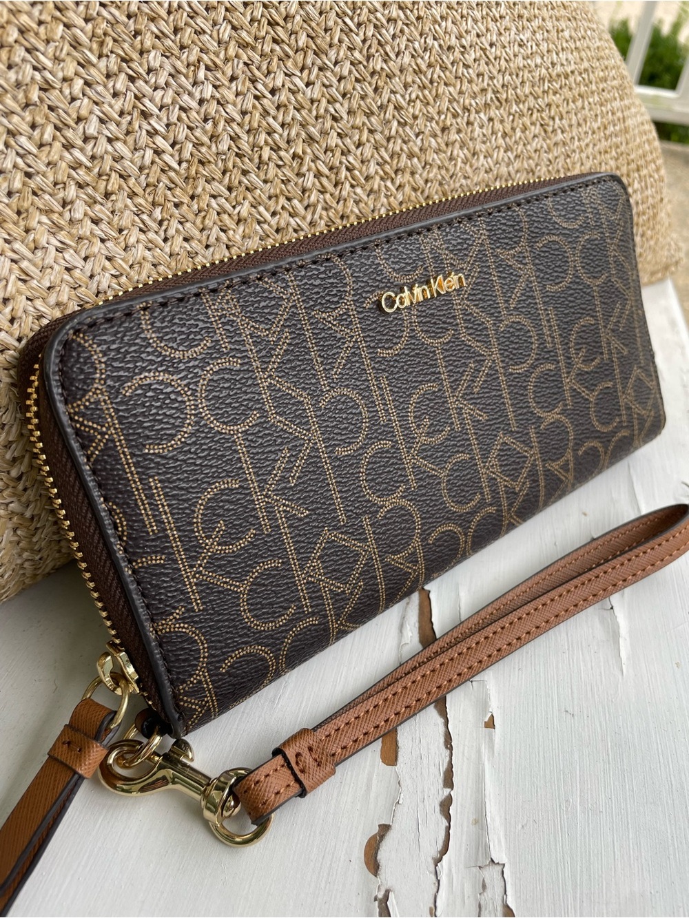 Calvin Klein Saffiano Signature Logo Zip-Around Wallet Wristlet